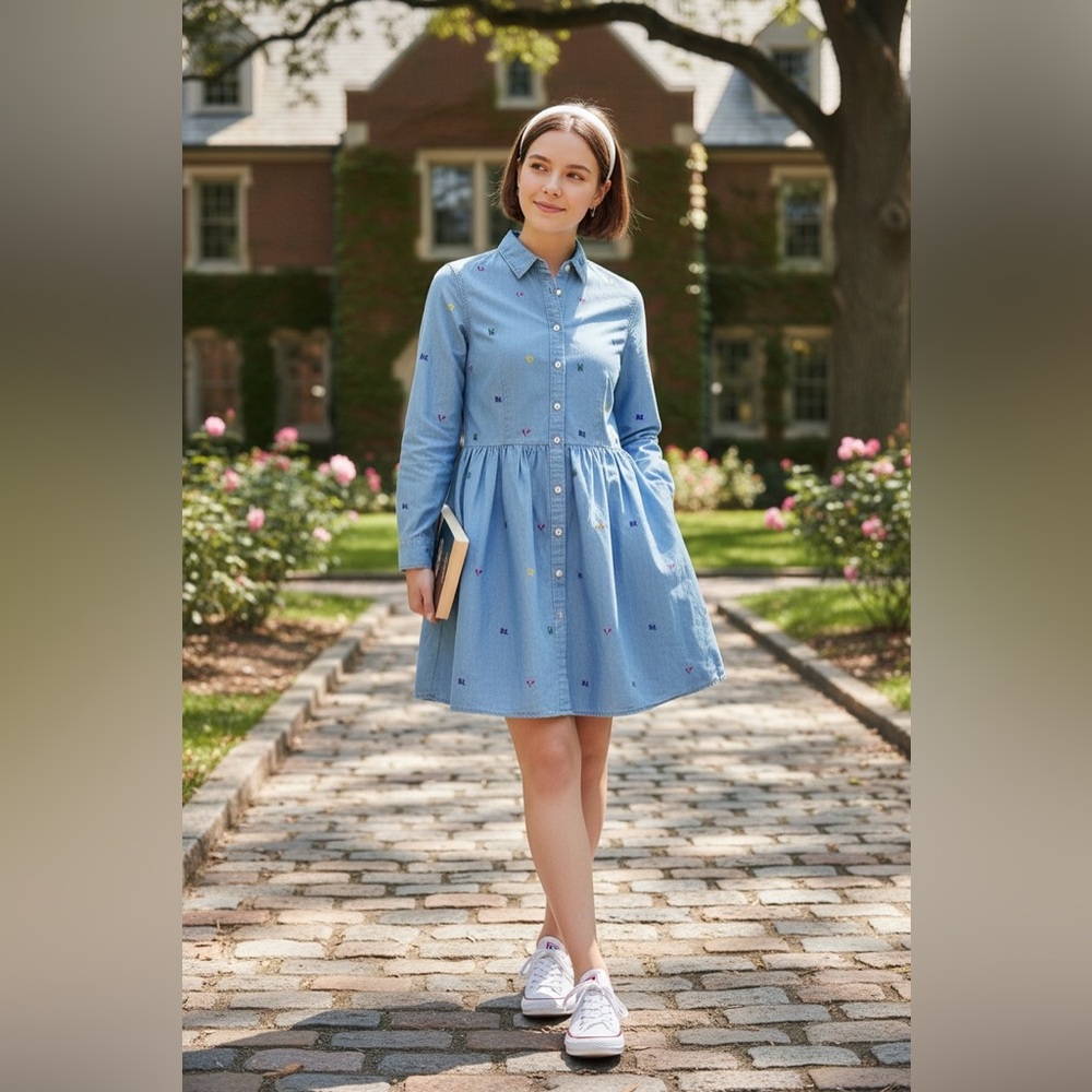 Quiet Luxury Ralph Lauren Chambray Preppy Shirt Dress Size 14 Girls Old Money